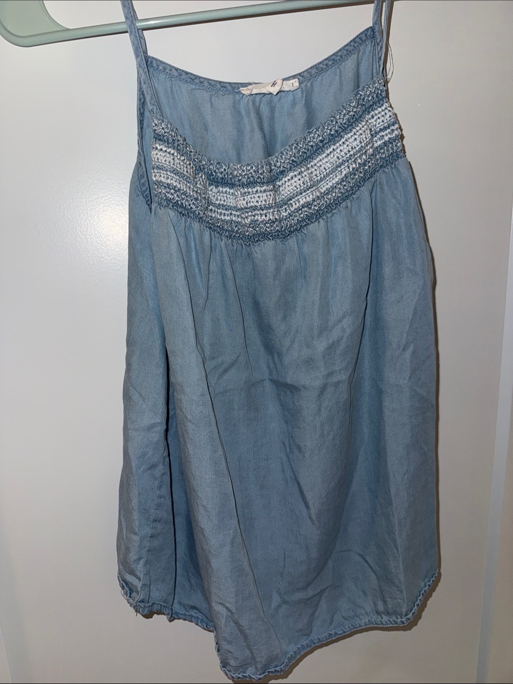 mine Light Blue Chambray Smocked Mini Top